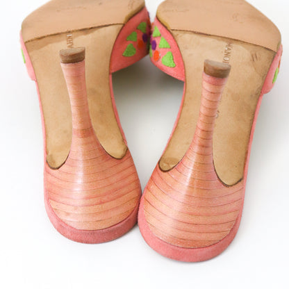 Vintage Manolo Blahnik Suede Floral Patchwork Pointed Toe Mule Heels / 36 (US 6)