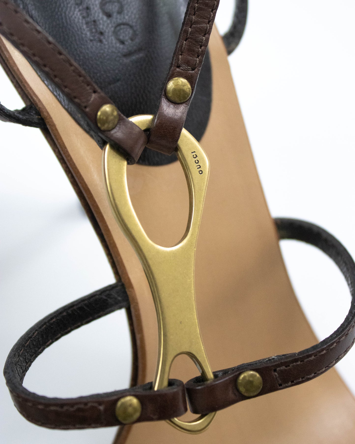 Vintage Gucci by Tom Ford Brown Ankle Strap Sandals Horsebit Detail / 36 (US 6)