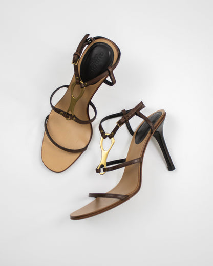 Vintage Gucci by Tom Ford Brown Ankle Strap Sandals Horsebit Detail / 36 (US 6)