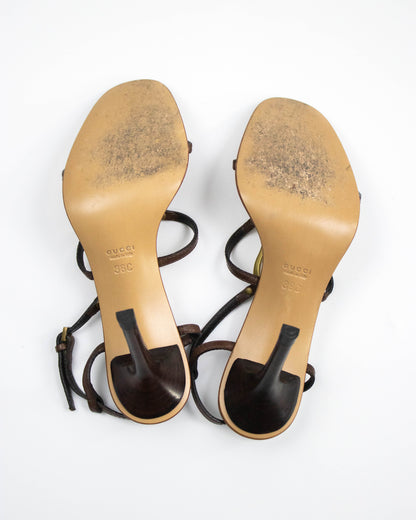 Vintage Gucci by Tom Ford Brown Ankle Strap Sandals Horsebit Detail / 36 (US 6)