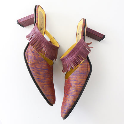 Vintage Muxart Barcelona Pointed Toe Mules Fringed Sandals / 37.5 (US 7.5)