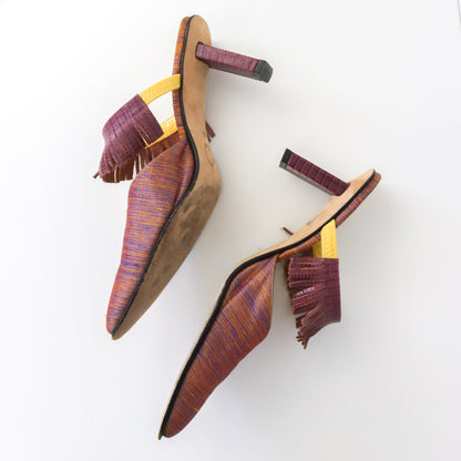 Vintage Muxart Barcelona Pointed Toe Mules Fringed Sandals / 37.5 (US 7.5)