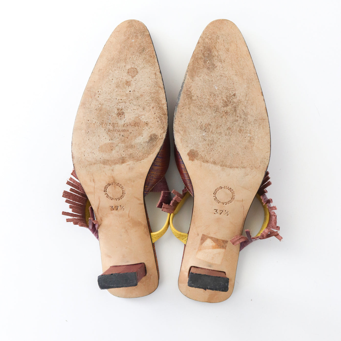 Vintage Muxart Barcelona Pointed Toe Mules Fringed Sandals / 37.5 (US 7.5)