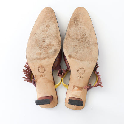 Vintage Muxart Barcelona Pointed Toe Mules Fringed Sandals / 37.5 (US 7.5)