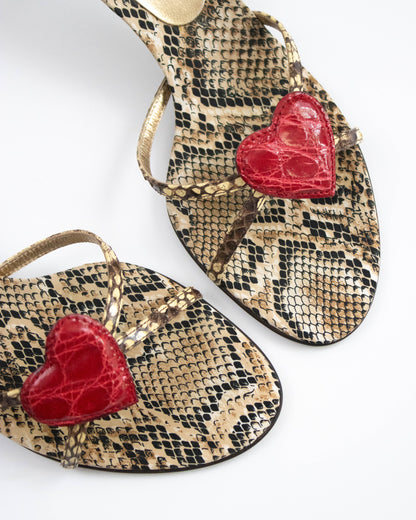 Vintage S/S 2005 Dolce&Gabbana Python Print Heart Detail Mule Heels / 37 (US 7)