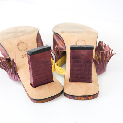 Vintage Muxart Barcelona Pointed Toe Mules Fringed Sandals / 37.5 (US 7.5)