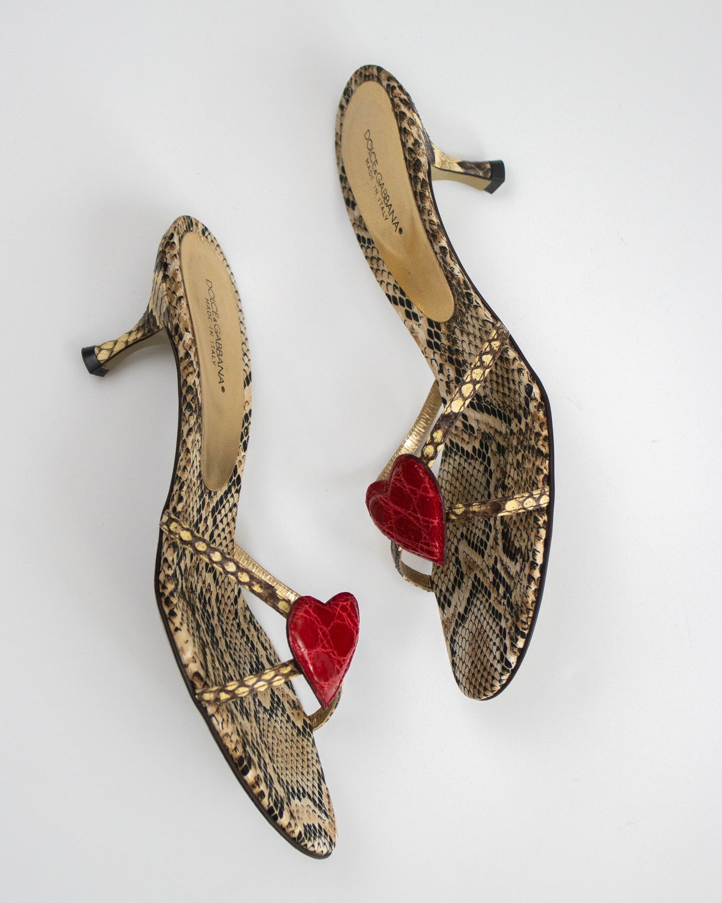 Vintage S/S 2005 Dolce&Gabbana Python Print Heart Detail Mule Heels / 37 (US 7)