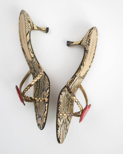 Vintage S/S 2005 Dolce&Gabbana Python Print Heart Detail Mule Heels / 37 (US 7)