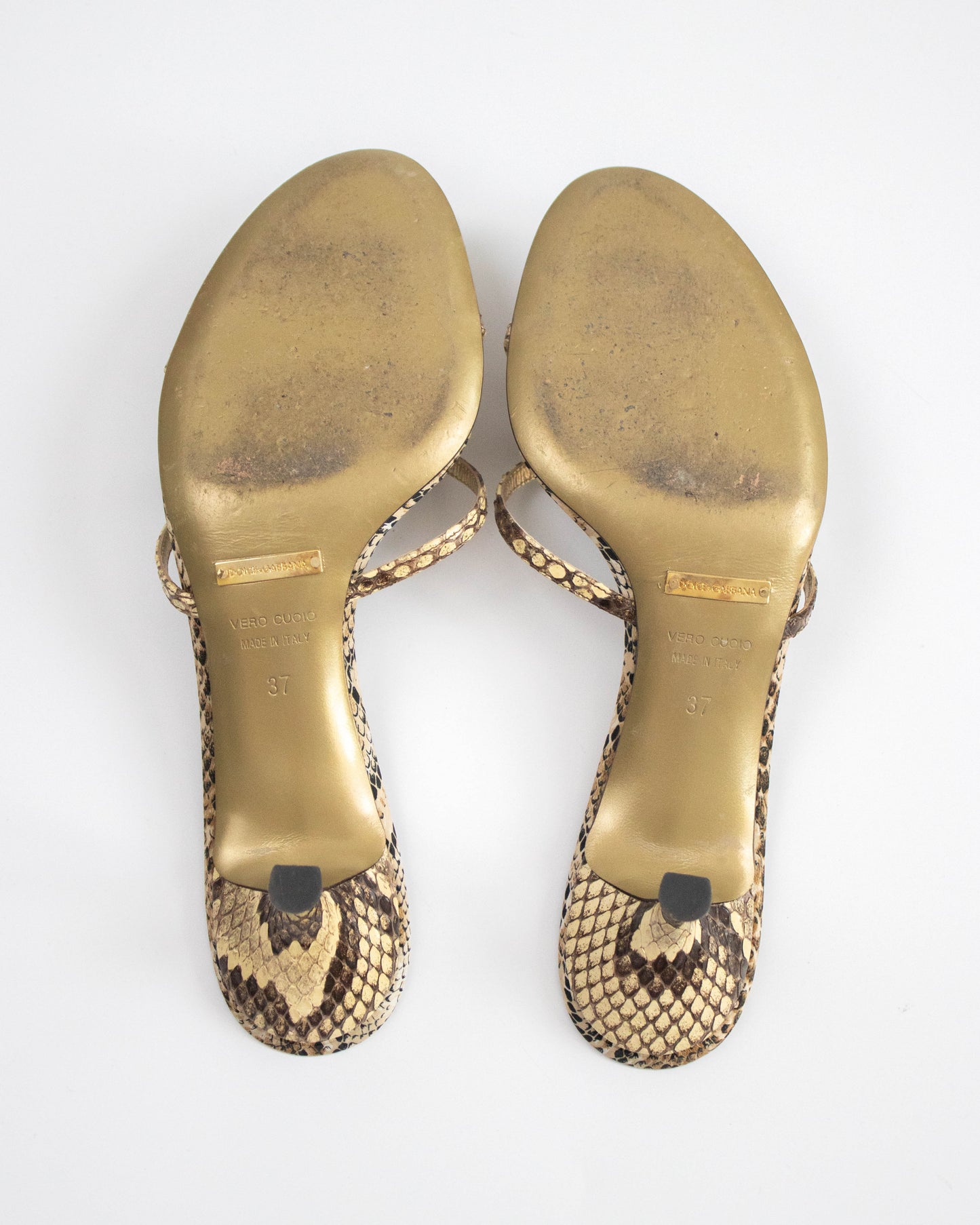 Vintage S/S 2005 Dolce&Gabbana Python Print Heart Detail Mule Heels / 37 (US 7)