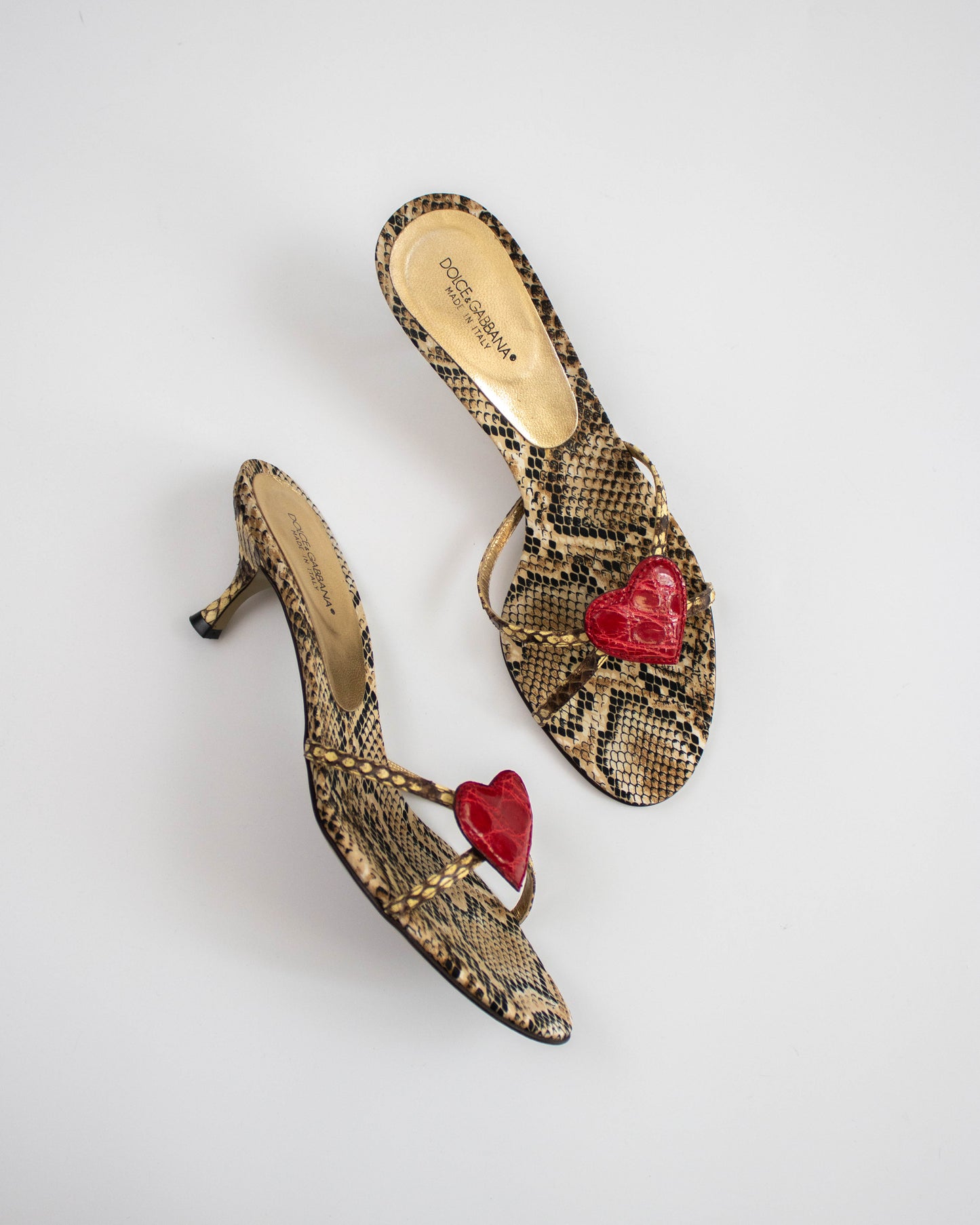 Vintage S/S 2005 Dolce&Gabbana Python Print Heart Detail Mule Heels / 37 (US 7)
