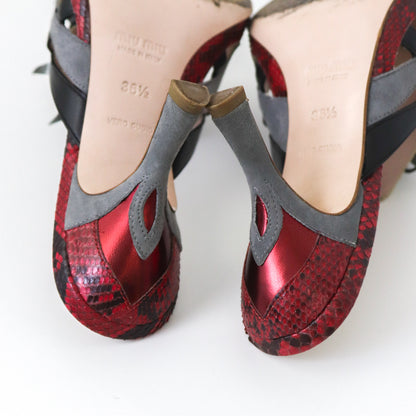 Vintage S/S 2008 Miu Miu Prada Snakeskin Leather Ladybug Mules Heels / 36.5 (US 6.5)