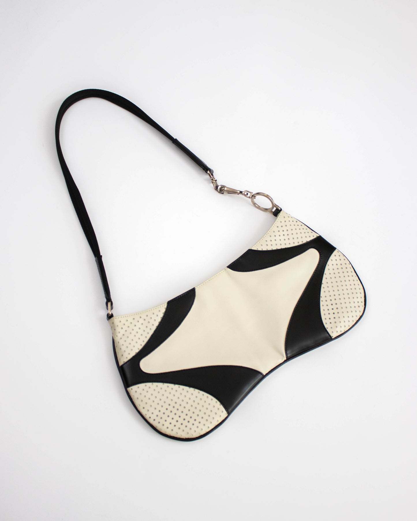 Vintage S/S 2000 Prada Vitello Drive Perforated Leather Shoulder Bag / As seen in Sex and the City