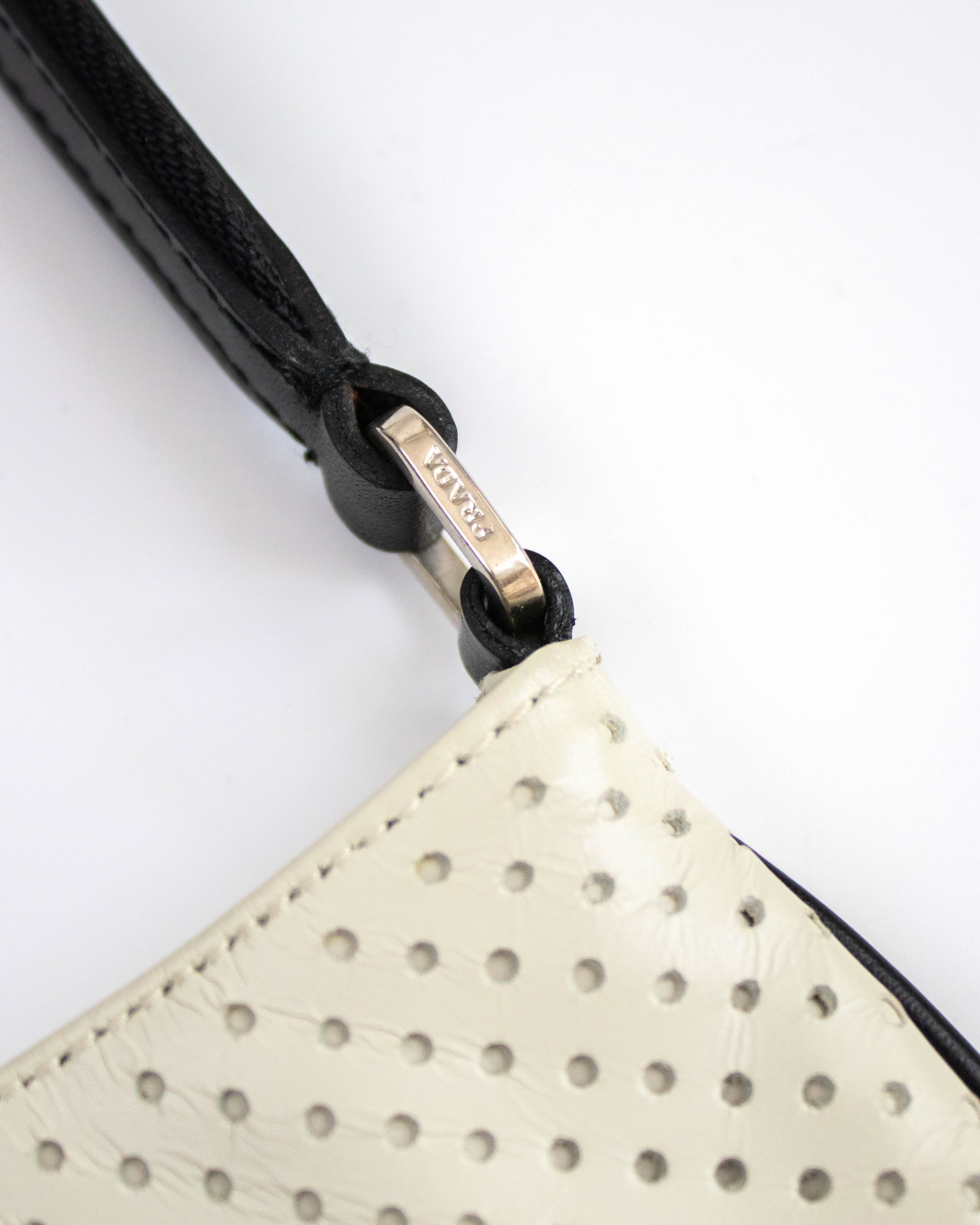 Vintage S/S 2000 Prada Vitello Drive Perforated Leather Shoulder
