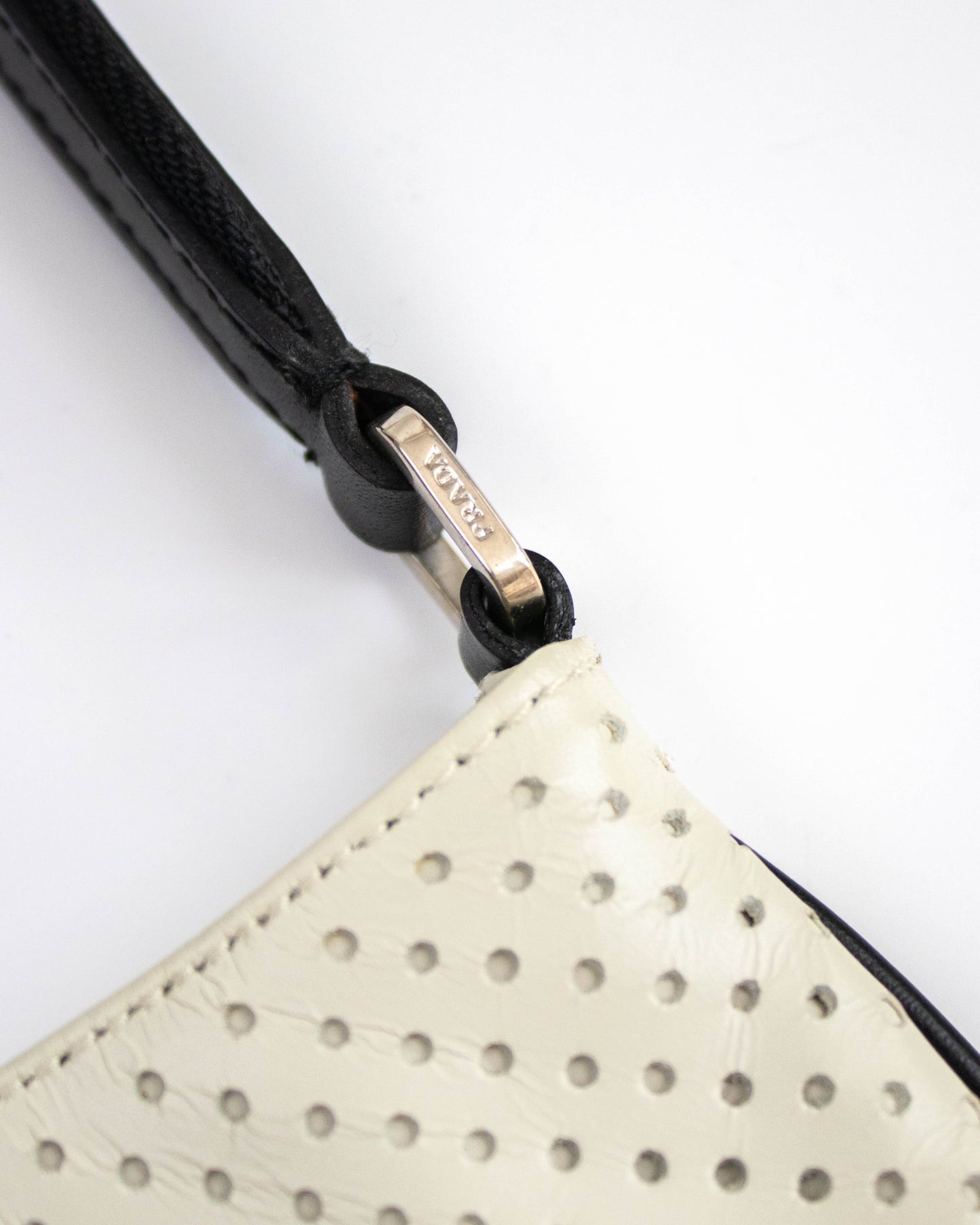 Vintage S/S 2000 Prada Vitello Drive Perforated Leather Shoulder Bag / As seen in Sex and the City
