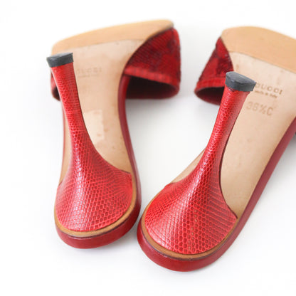 Vintage Gucci by Tom Ford GG Monogram Red Beaded Mules Reptile Leather Heels / 36.5 (US 6.5)