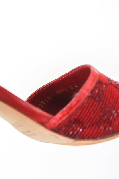 Vintage Gucci by Tom Ford GG Monogram Red Beaded Mules Reptile Leather Heels / 36.5 (US 6.5)