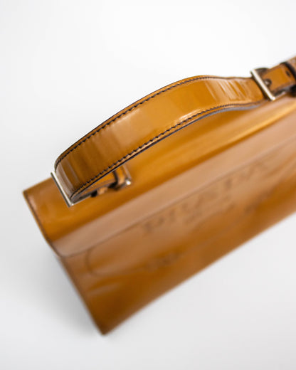 Vintage F/W 2005 Prada Camel Spazzolato Leather Logo Bag