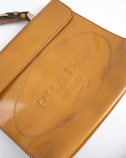 Vintage F/W 2005 Prada Camel Spazzolato Leather Logo Bag