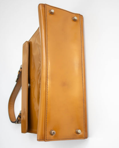 Vintage F/W 2005 Prada Camel Spazzolato Leather Logo Bag