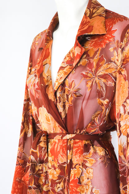 Vintage Gianfranco Ferre Viscose Silk Sheer Floral Print Blouse / L
