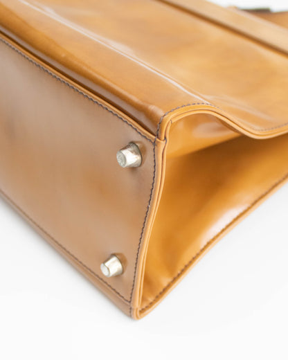 Vintage F/W 2005 Prada Camel Spazzolato Leather Logo Bag