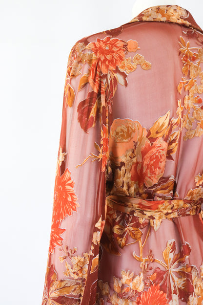 Vintage Gianfranco Ferre Viscose Silk Sheer Floral Print Blouse / L