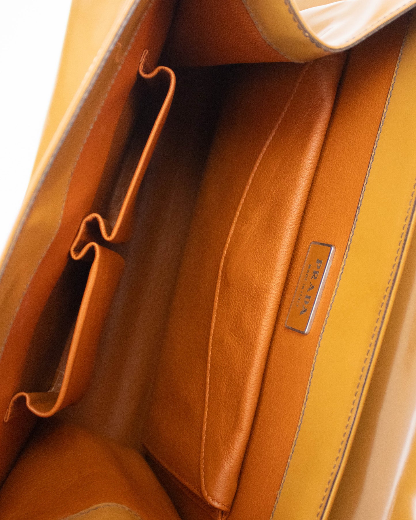 Vintage F/W 2005 Prada Camel Spazzolato Leather Logo Bag