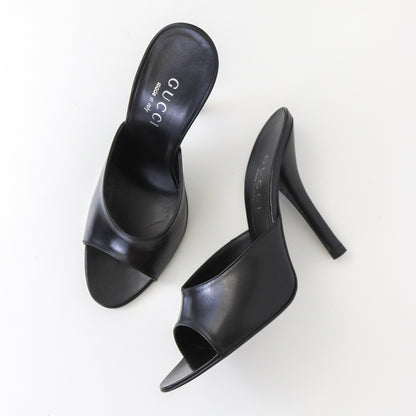 S/S 1998 Gucci by Tom Ford Black Leather Mules Minimalist Heels / 36 (US 6)