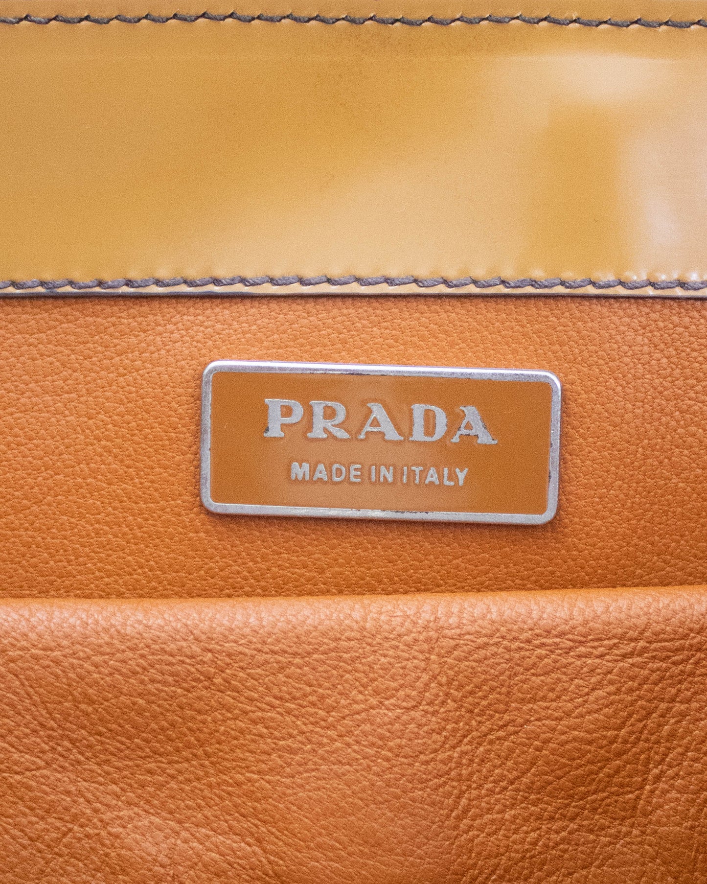 Vintage F/W 2005 Prada Camel Spazzolato Leather Logo Bag