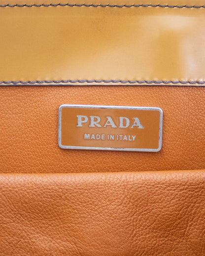 Vintage F/W 2005 Prada Camel Spazzolato Leather Logo Bag