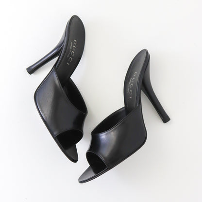 S/S 1998 Gucci by Tom Ford Black Leather Mules Minimalist Heels / 36 (US 6)