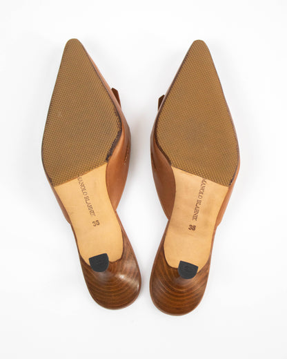 Vintage Manolo Blahnik Fringed Kitten Heel Mules Bow Detail / 36 (US 6)
