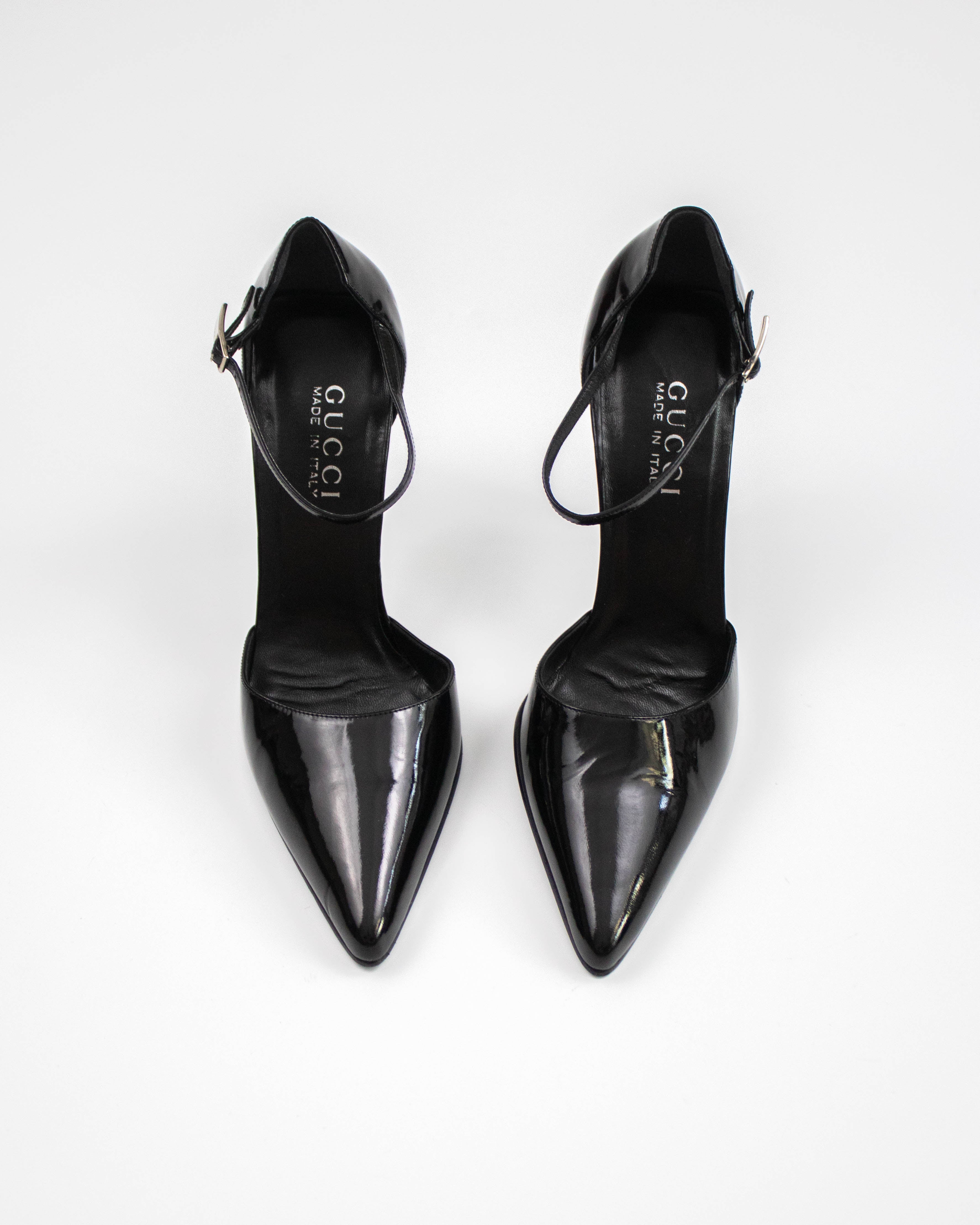 Vintage F/W 1997 Gucci Black Patent Leather Mary Jane Metal Heels