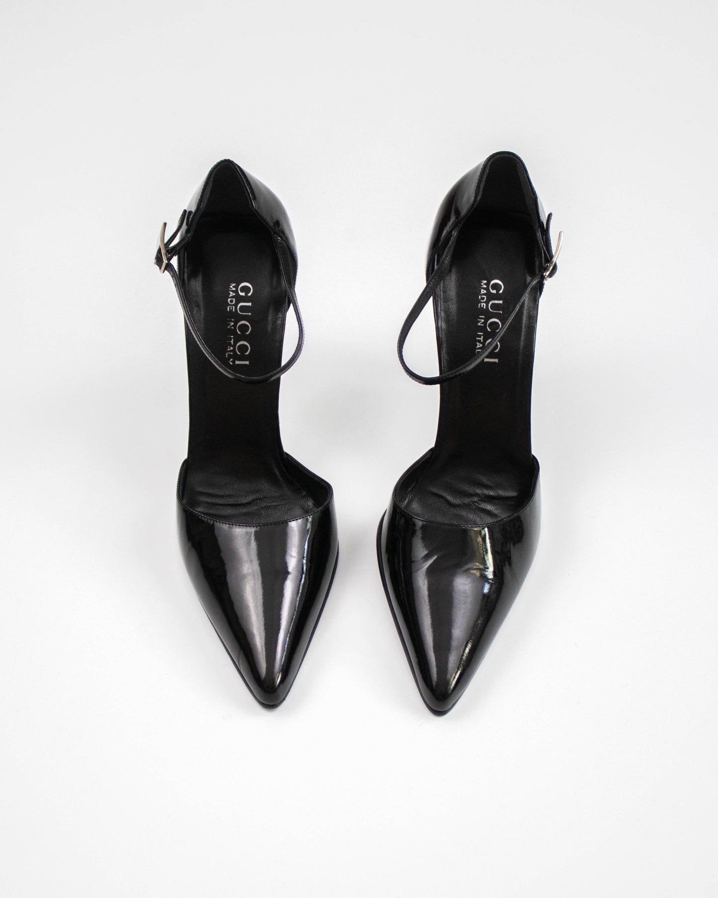 Vintage F/W 1997 Gucci Black Patent Leather Mary Jane Metal Heels / 37 (US 7)