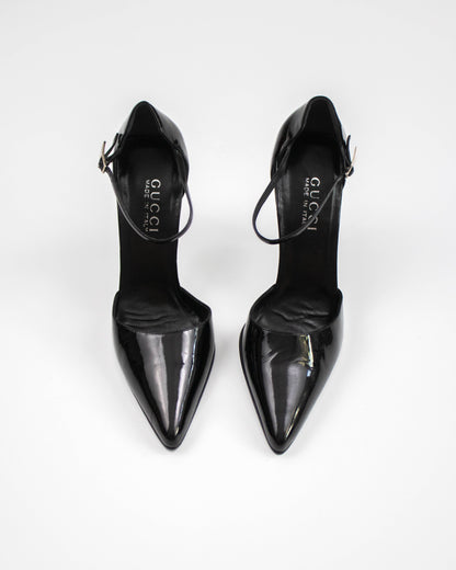 Vintage F/W 1997 Gucci Black Patent Leather Mary Jane Metal Heels / 37 (US 7)