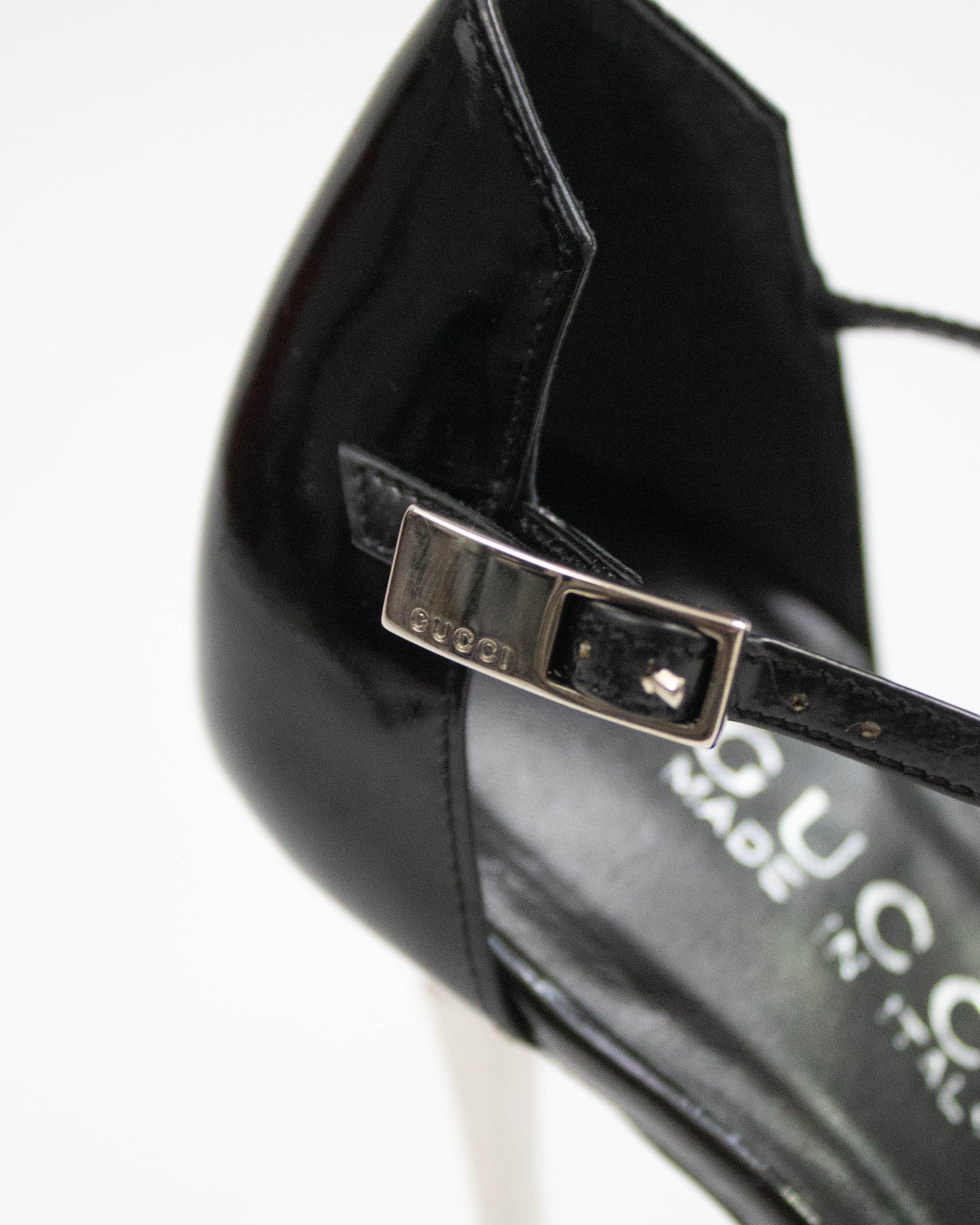 Vintage F/W 1997 Gucci Black Patent Leather Mary Jane Metal Heels / 37 (US 7)