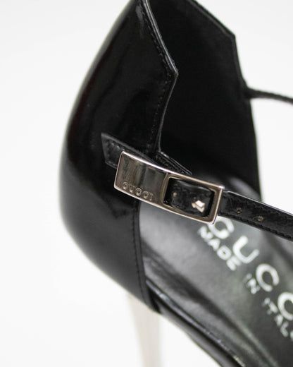Vintage F/W 1997 Gucci Black Patent Leather Mary Jane Metal Heels / 37 (US 7)