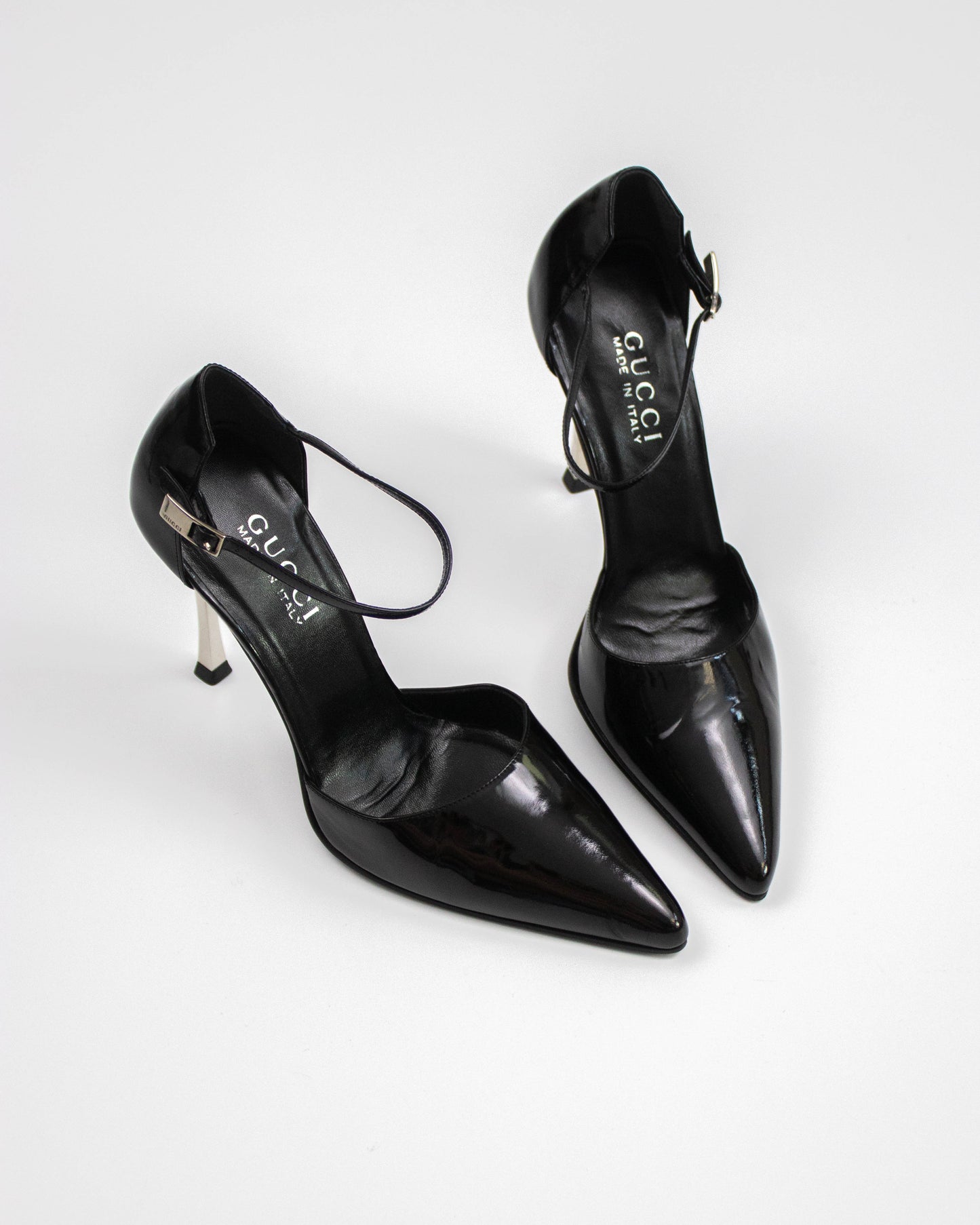 Vintage F/W 1997 Gucci Black Patent Leather Mary Jane Metal Heels / 37 (US 7)