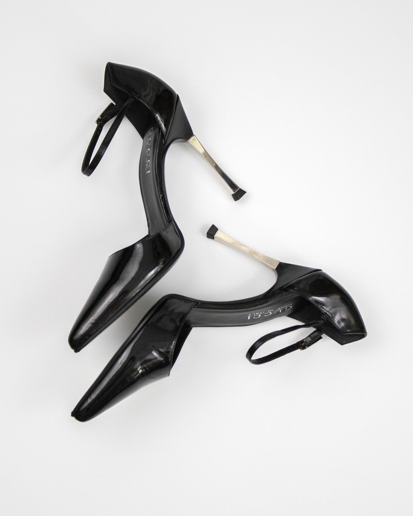 Vintage F/W 1997 Gucci Black Patent Leather Mary Jane Metal Heels / 37 (US 7)