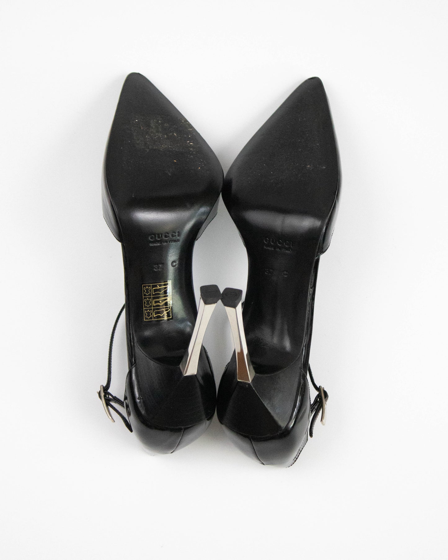 Vintage F/W 1997 Gucci Black Patent Leather Mary Jane Metal Heels / 37 (US 7)