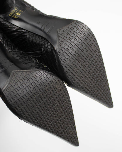 Vintage Le Silla Black Python Leather Stretch Boots / 38 (US 8)