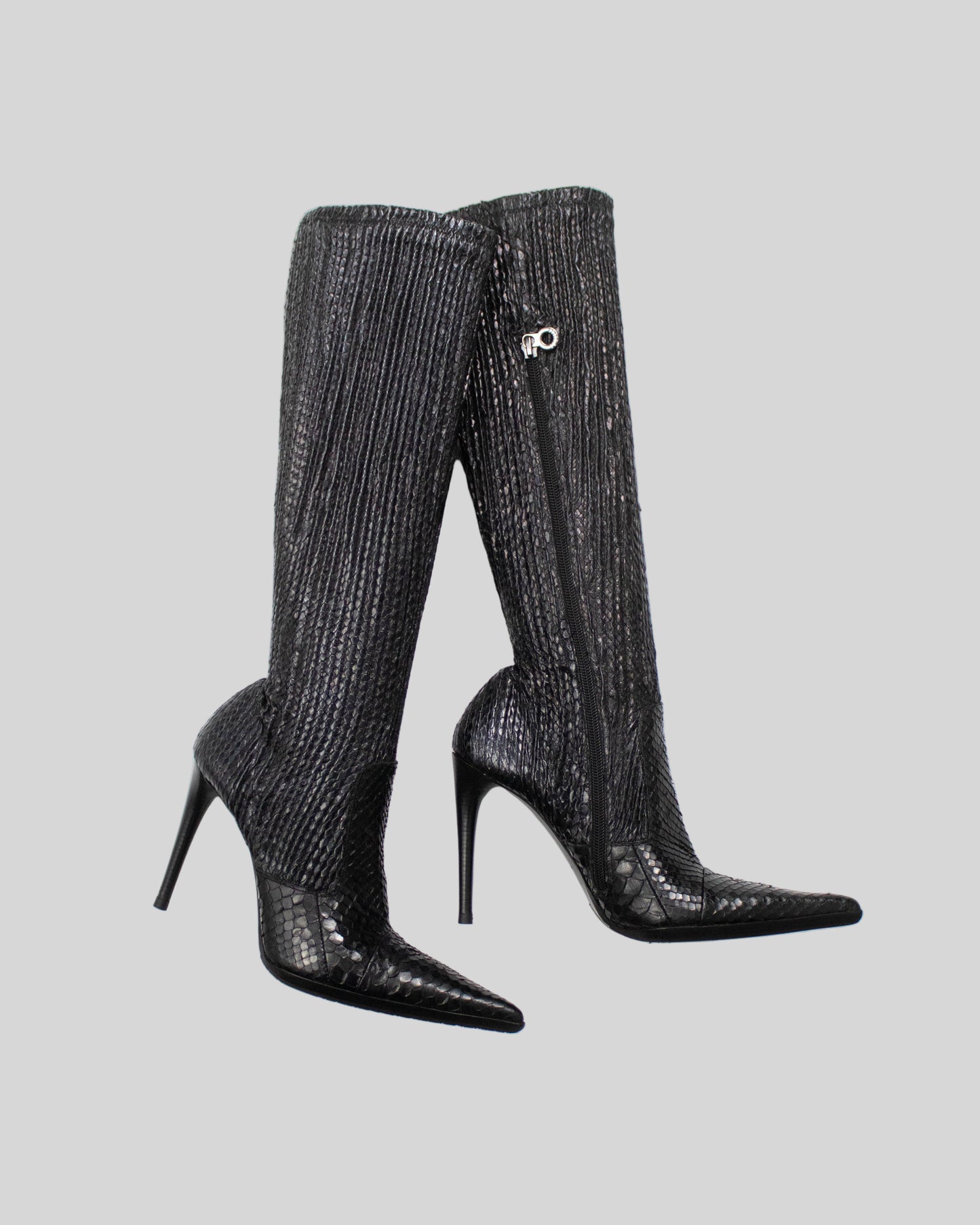 Vintage Le Silla Black Python Leather Stretch Boots / 38 (US 8)