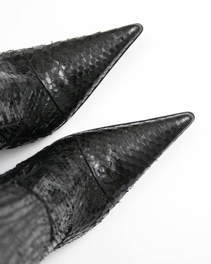 Vintage Le Silla Black Python Leather Stretch Boots / 38 (US 8)