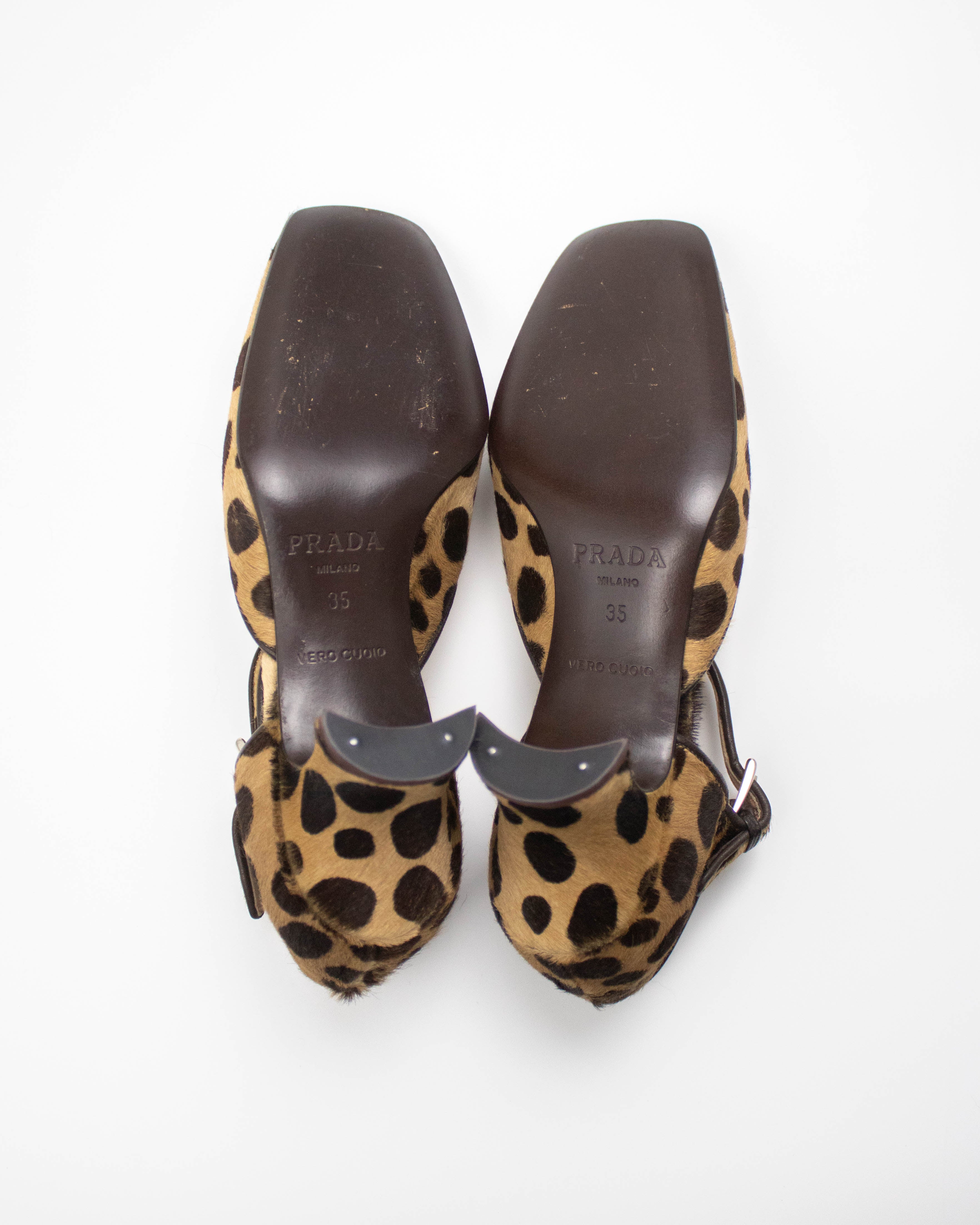 靴 Archive Prada Pony Leopard Mule Heels Vintage F/W 1995 Prada Leopard Pony Hair Mary Jane Heels / 35 (US