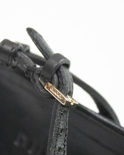 Vintage Gucci Black Leather Interlocking G Logo Strappy Sandals / 38 (US 8)