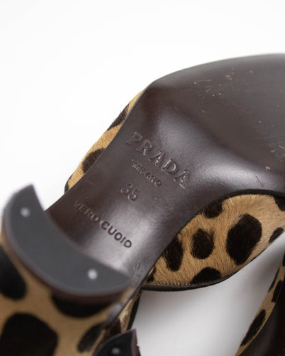 Vintage F/W 1995 Prada Leopard Pony Hair Mary Jane Heels / 35 (US 5)