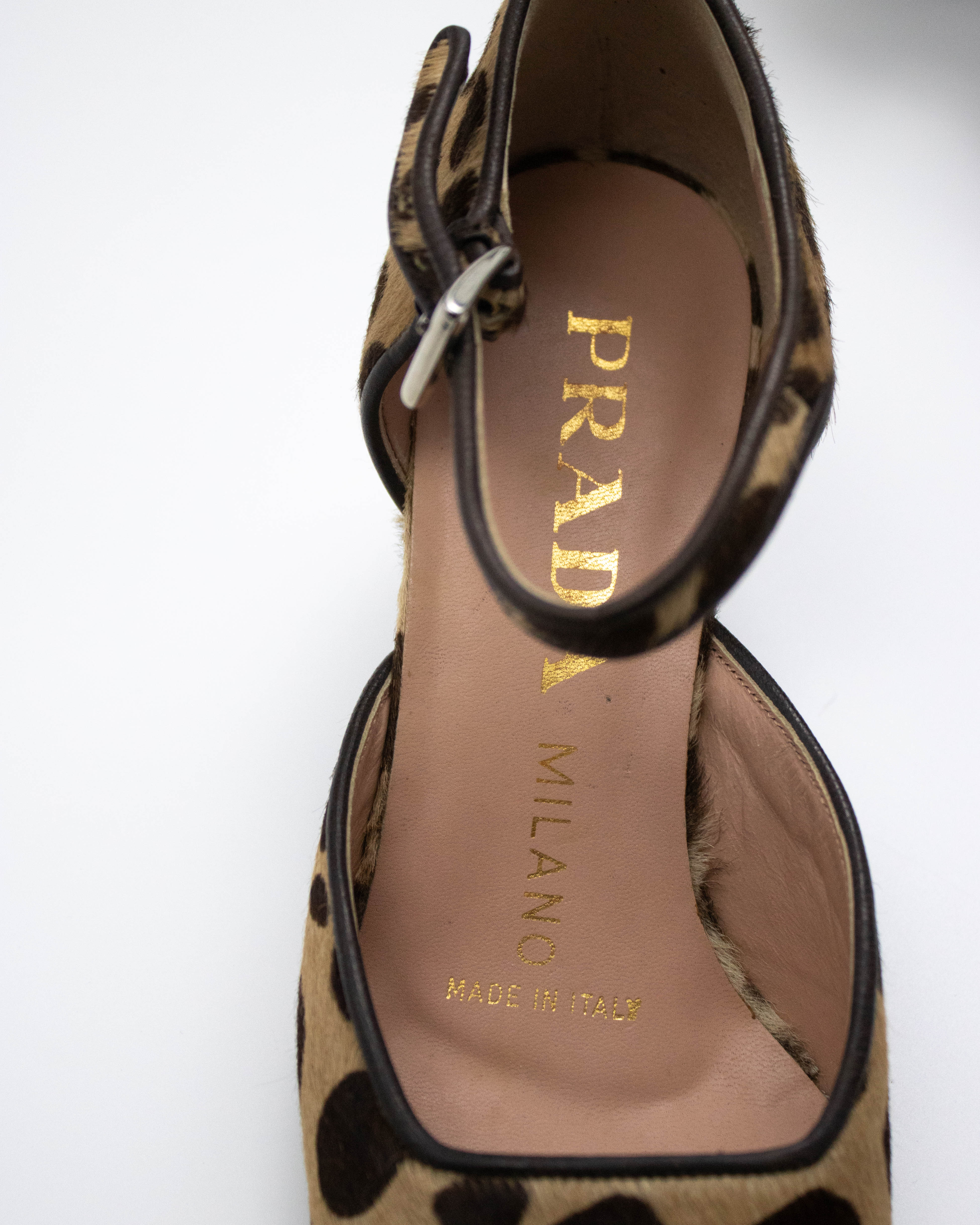 Vintage F/W 1995 Prada Leopard Pony Hair Mary Jane Heels / 35 (US
