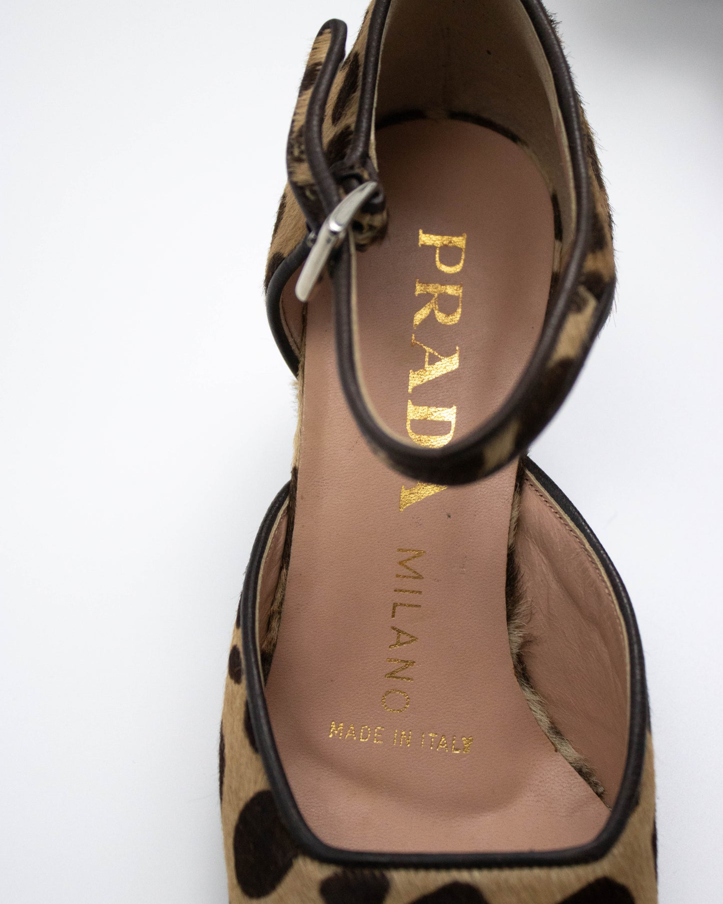 Vintage F/W 1995 Prada Leopard Pony Hair Mary Jane Heels / 35 (US 5)