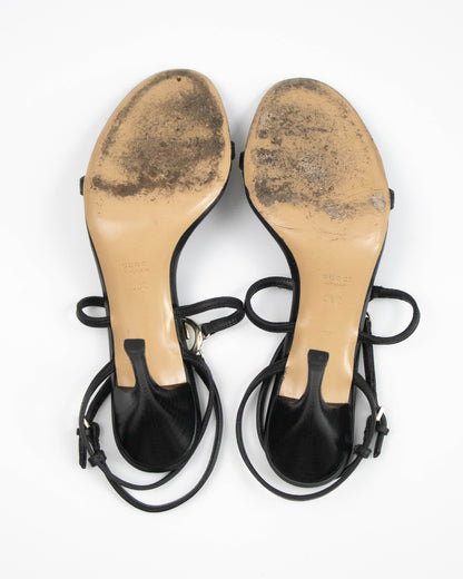 Vintage Gucci Black Leather Interlocking G Logo Strappy Sandals / 38 (US 8)