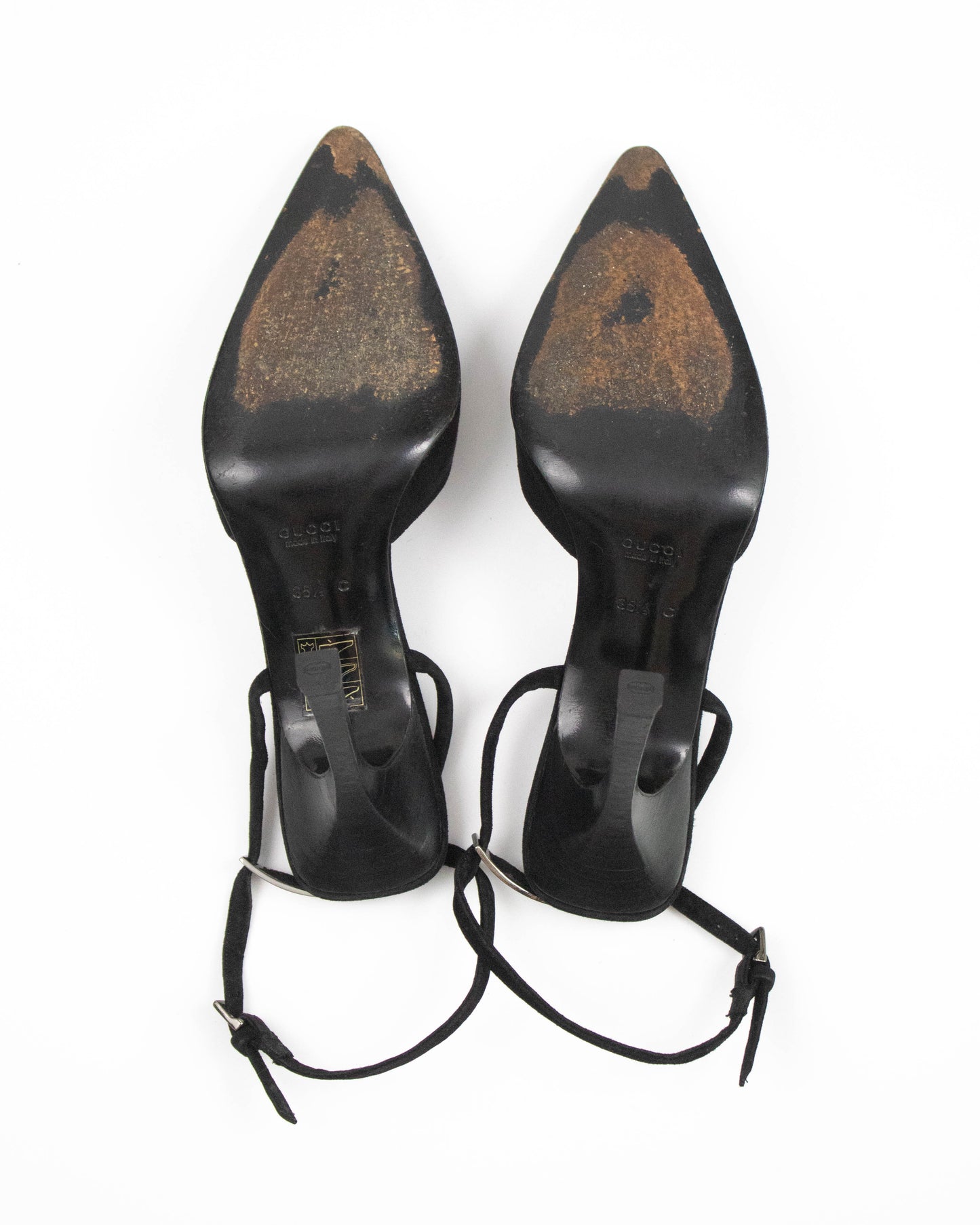 Vintage Gucci by Tom Ford Black Suede Pumps Logo Plate Detail / 35.5 (US 5.5)